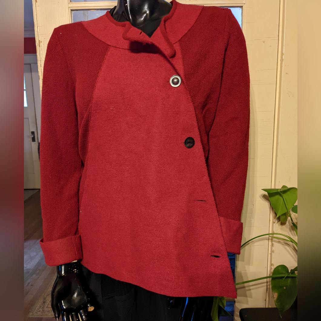 Beyond Threads Cranberry Alpaca/Wool Blend Asymmetrical Cardigan